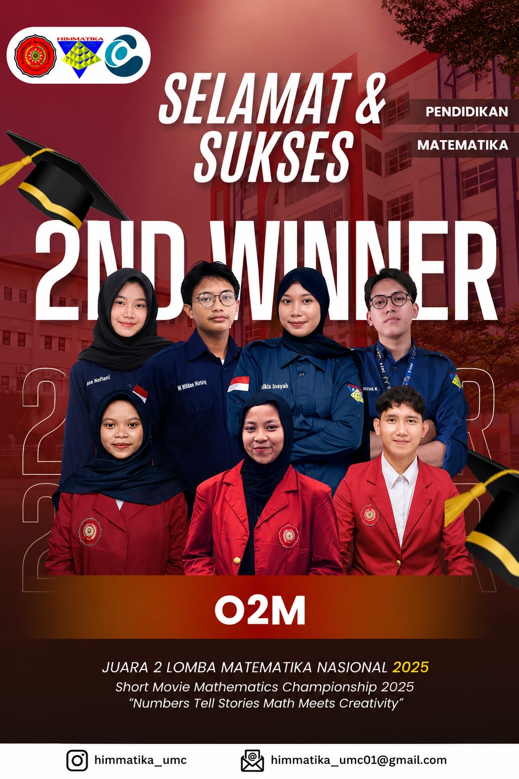 Tim O2M (Orang-Orang Matematika) HIMMATIKA UMC atas prestasi gemilang dalam meraih Juara 2 Lomba Short Movie yang diselenggarakan oleh Universitas Muhammadiyah Purwokerto